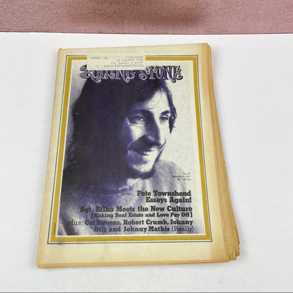 Vintage Rolling Stone Magazine Pete Townshend The Who December 9, 1971 Music